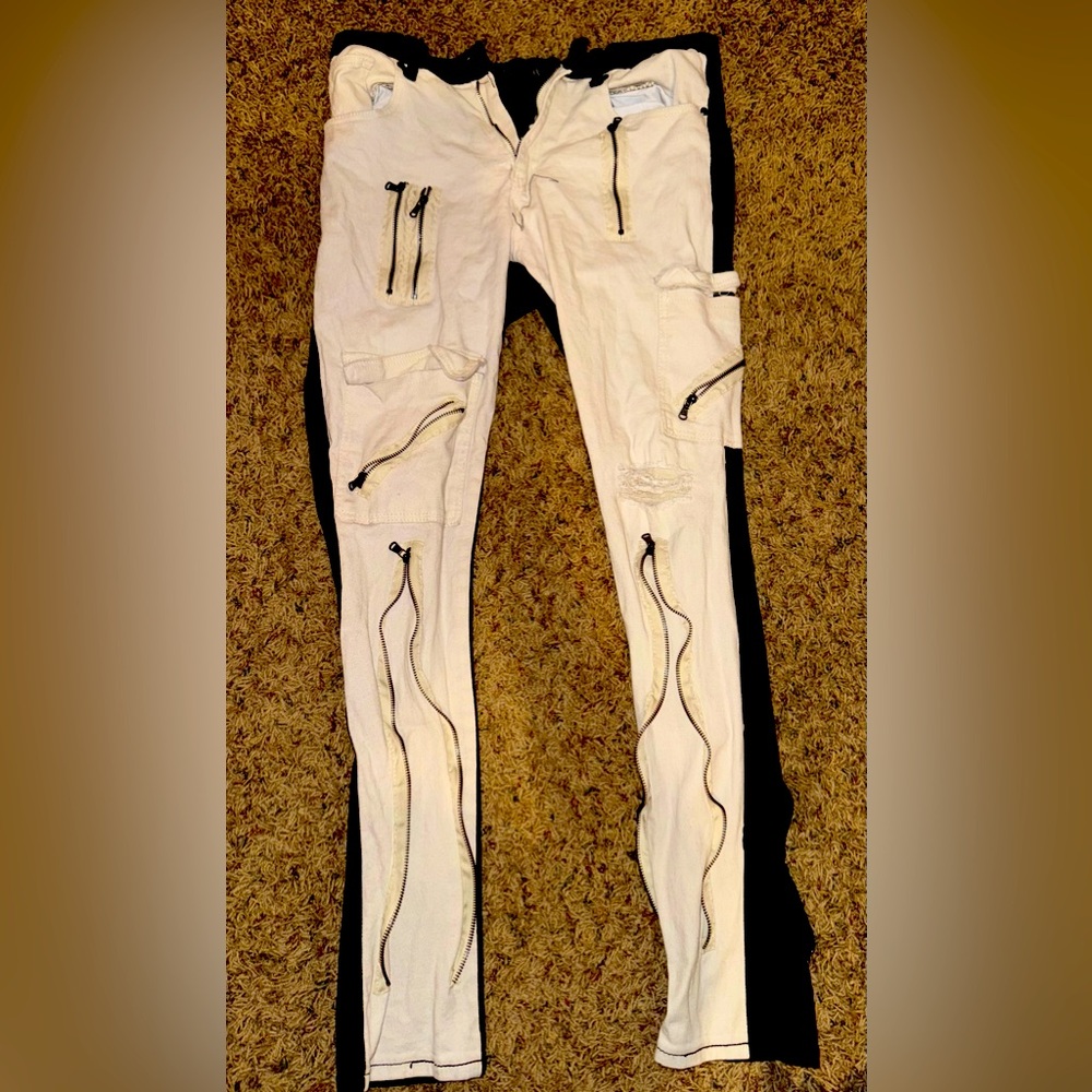 White and Black Zippered Pants